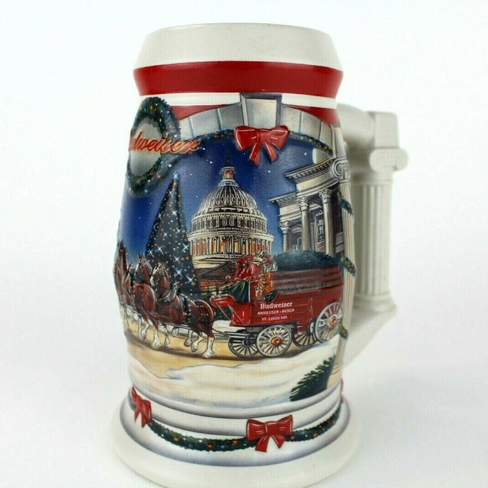 BUDWEISER Clydesdale 2001 Holiday Beer Stein CS455 Holiday at the Capitol 30oz